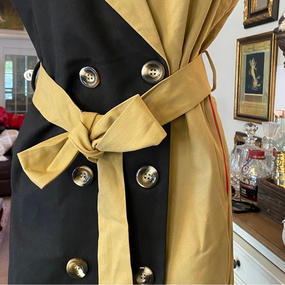 CHOOSY NWT Blackjack Two Tone Black Khaki Tan Trench Vest Dress Collared. Small - Picture 11 of 15